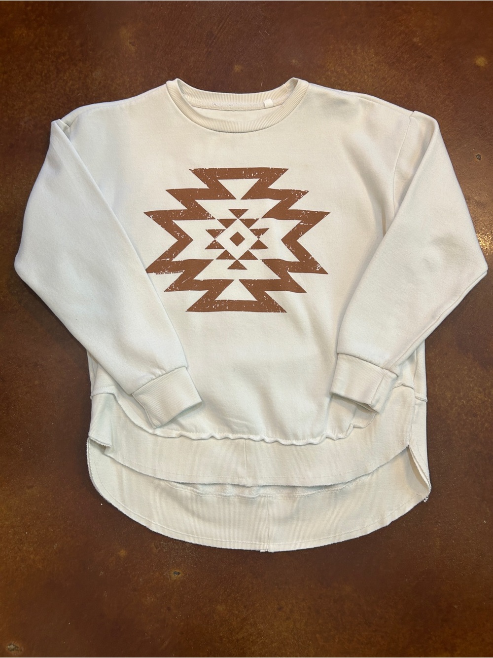 Texas True Cream Pullover Sweatshirt with Brown Aztec Graphic Size S